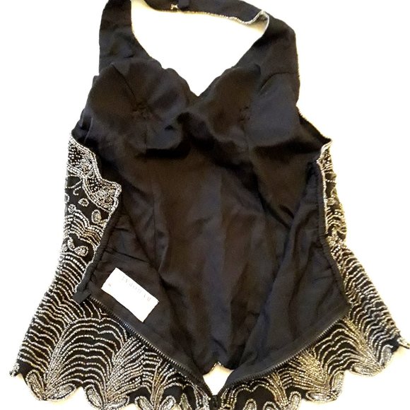 Holiday Black and Silver Beaded Halter Top Vintage Size Medium - Picture 2 of 8